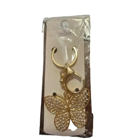 MINT Gold plated Butterfly With Clear Crystals Keychain - Picture 1 of 1